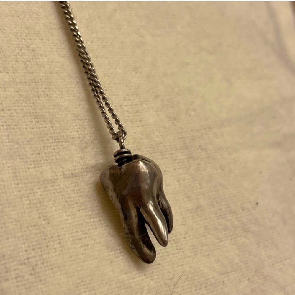 Reserved - Silver Tooth Pendant Necklace